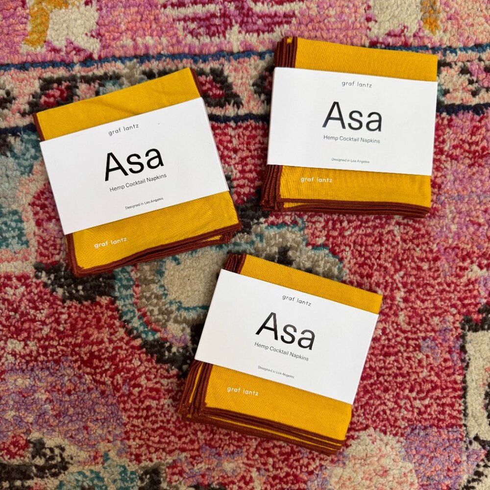 Asa Hemp Cocktail Napkin 4 Pack Dijon (3 packs, 12 total napkins)